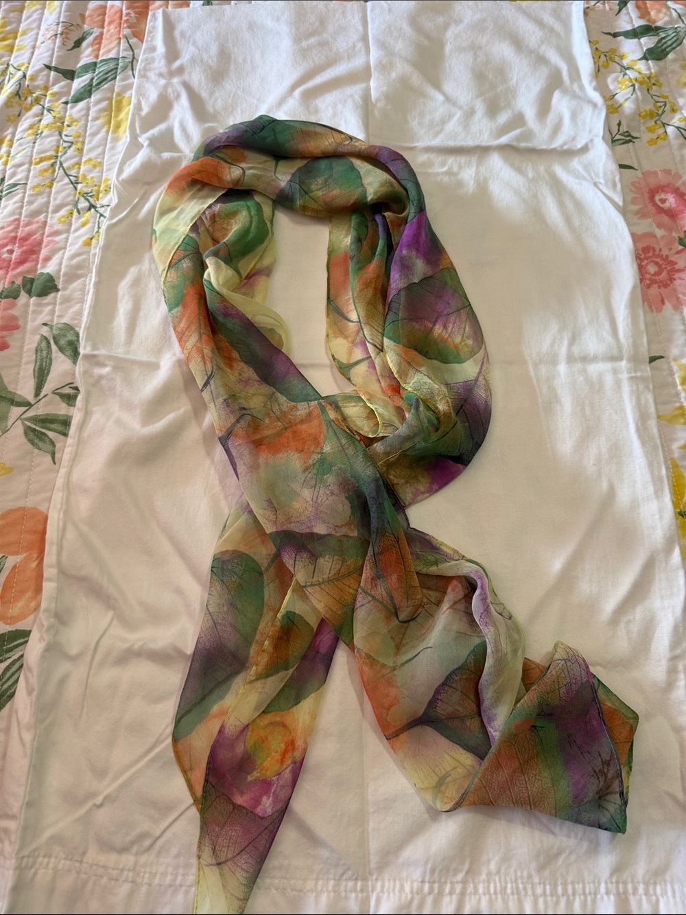 Lightweight Multi-Color Sheer Scarf - Green, Purple & Orange